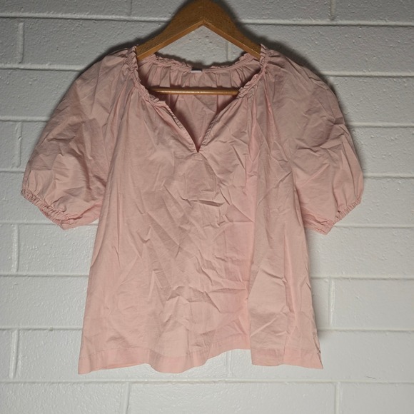 Old Navy Tops - Old Navy Powder‎ Pastel Pink Bamboo Top Medium Cotton Puff Sleeve Preppy Cottage